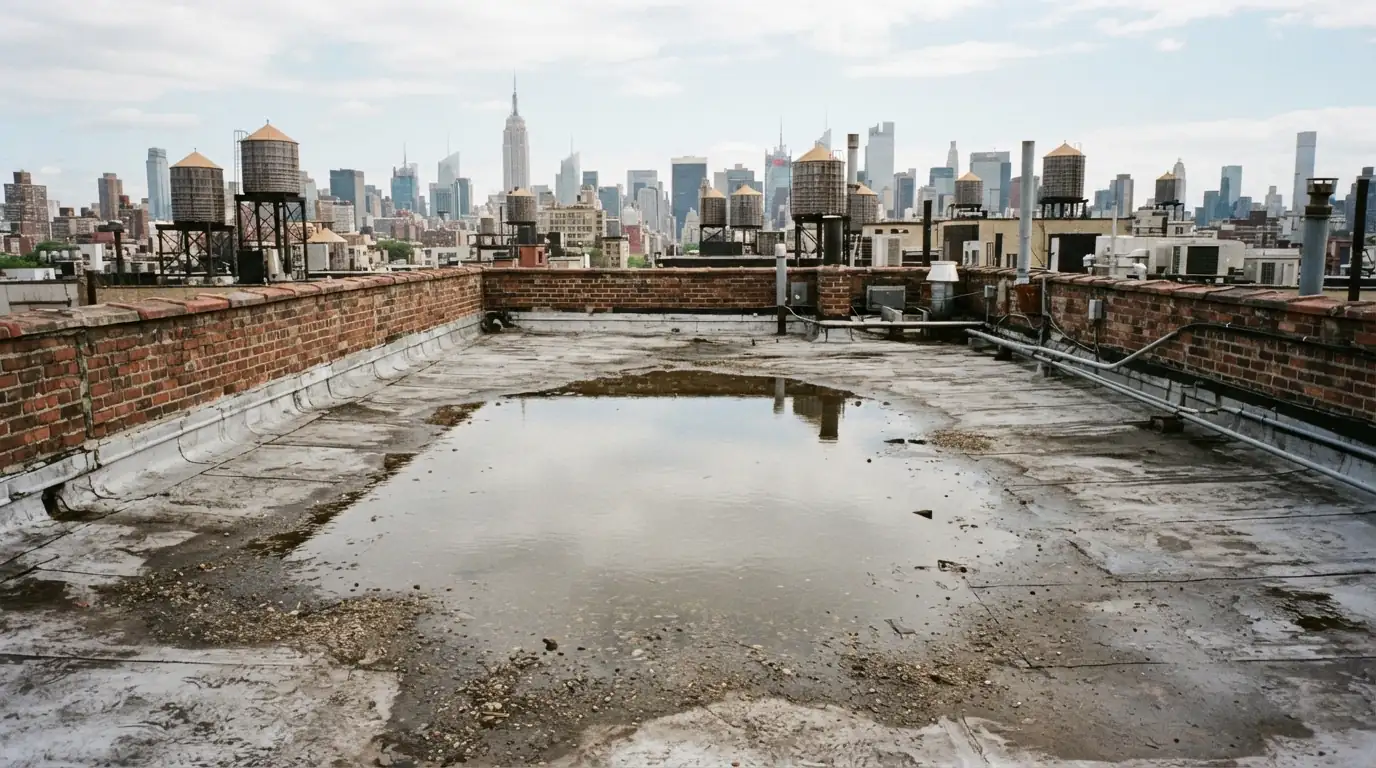 Ponding water on a flat roof after rain