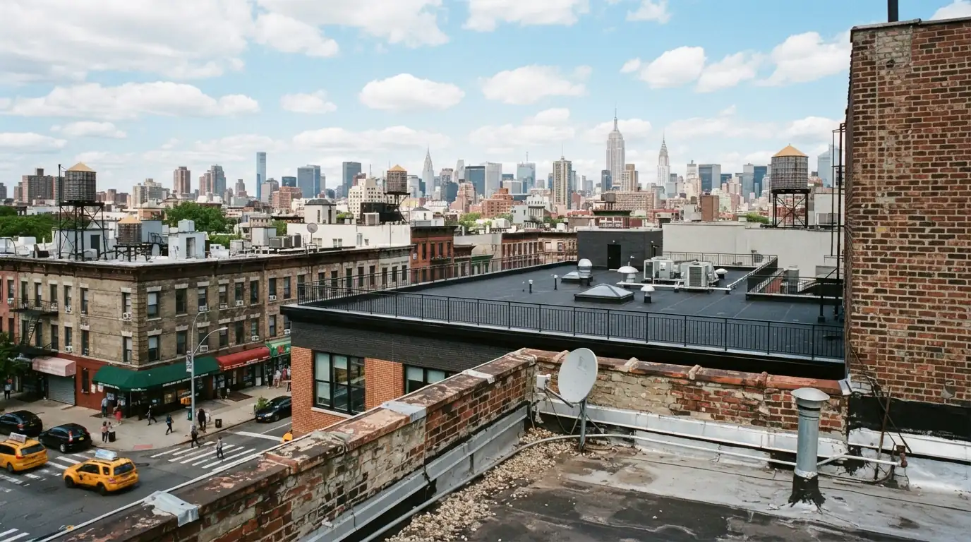 Mixed-use building with a new flat roof