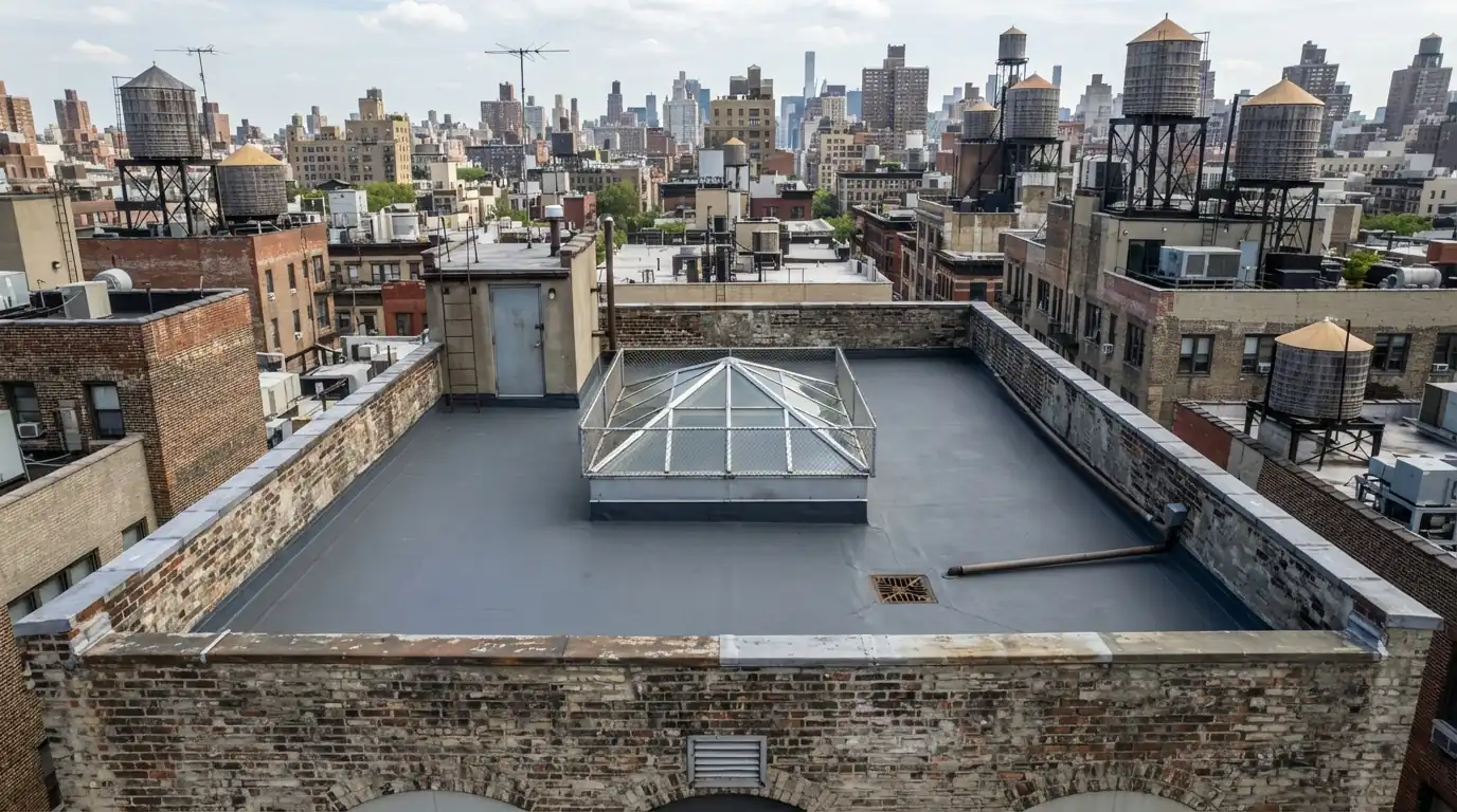 Roofer tracing a flat roof leak