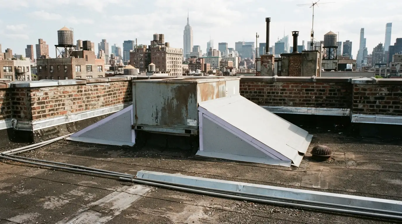 Tapered cricket behind a rooftop equipment curb