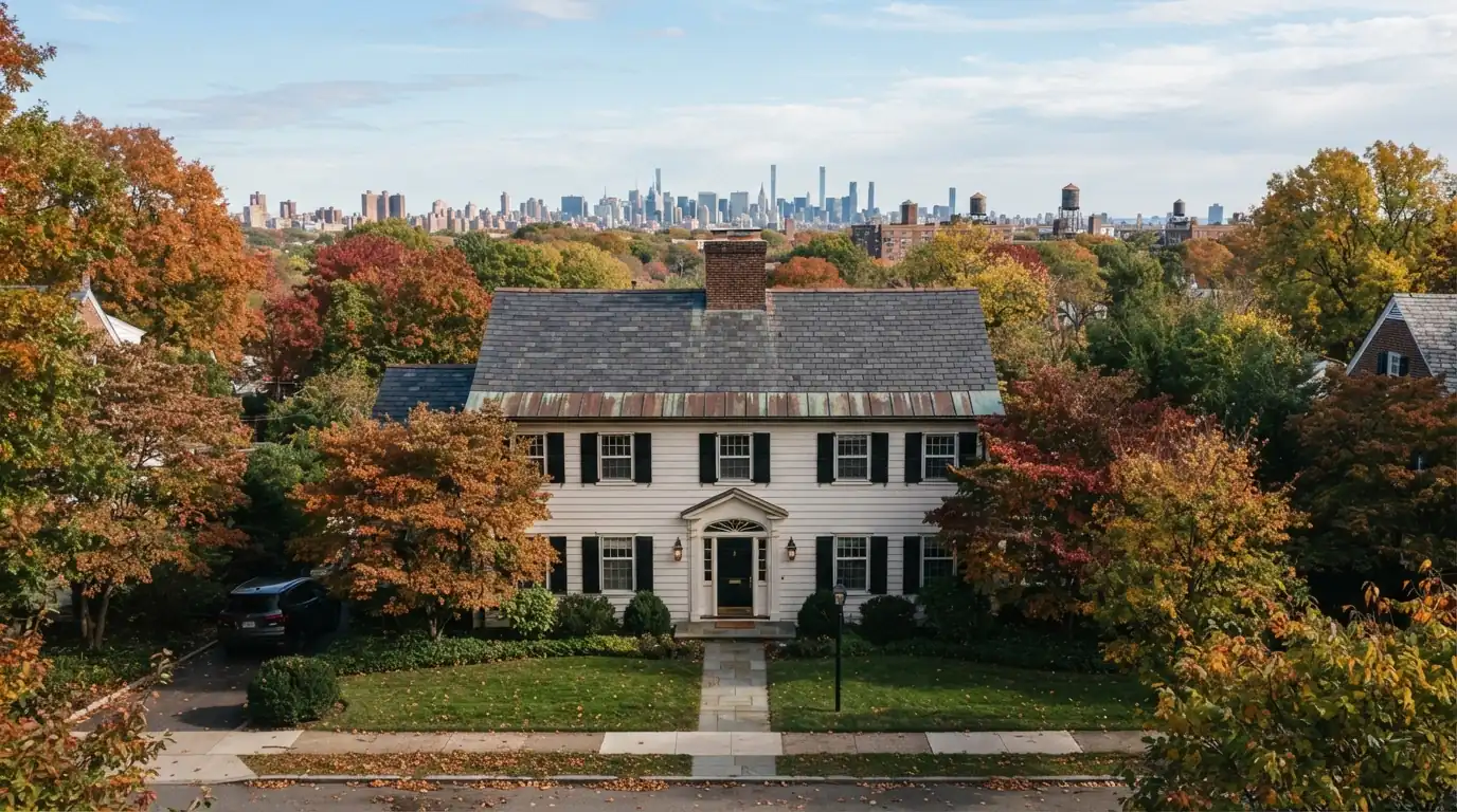Westchester colonial house with a slate roof