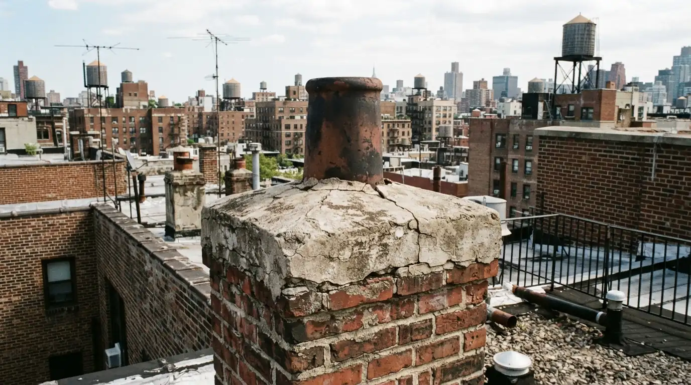 Cracked chimney crown around a flue