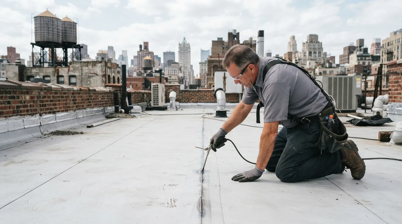 Probing a roof seam during maintenance