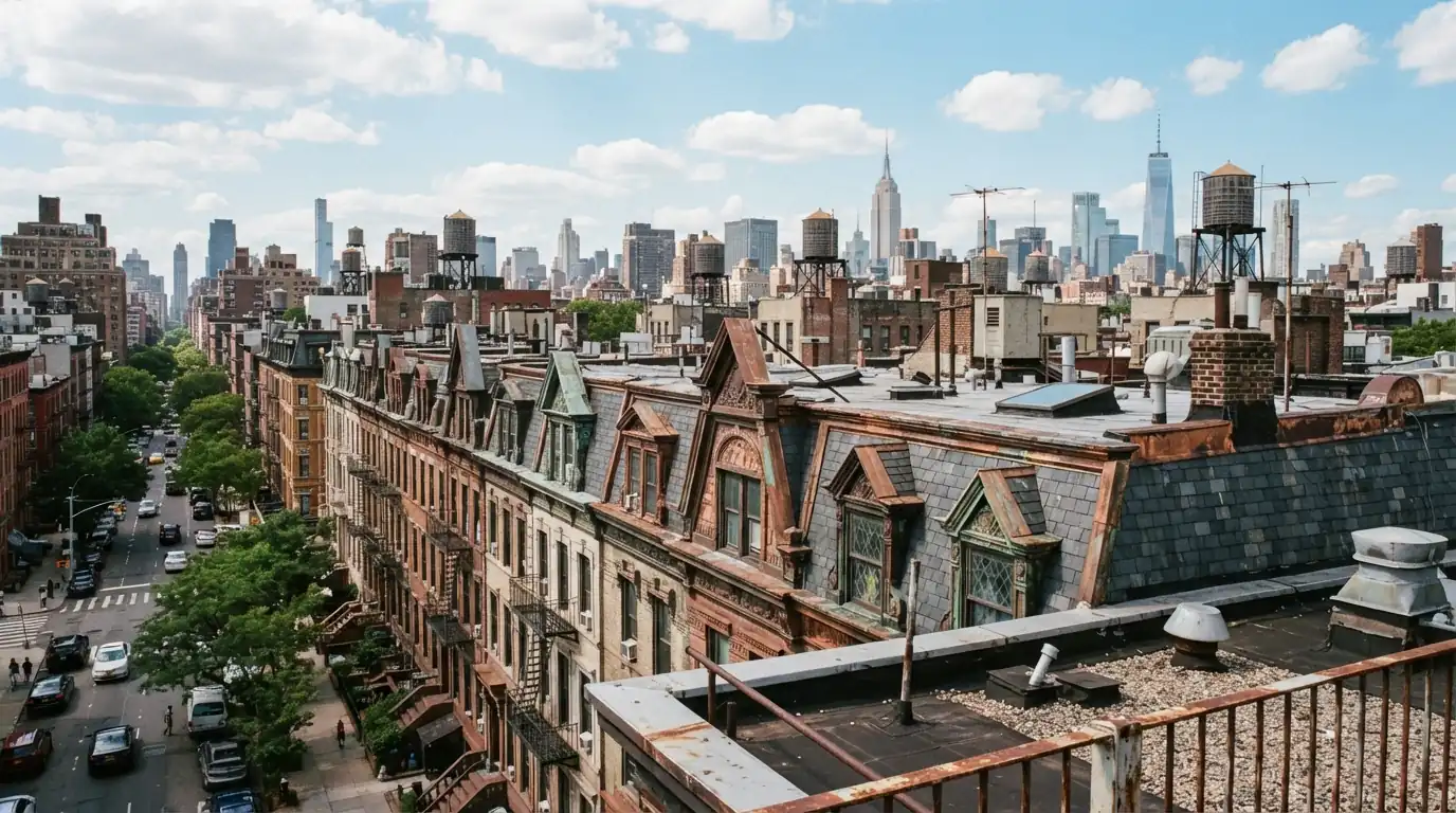 Historic row houses with slate roofs