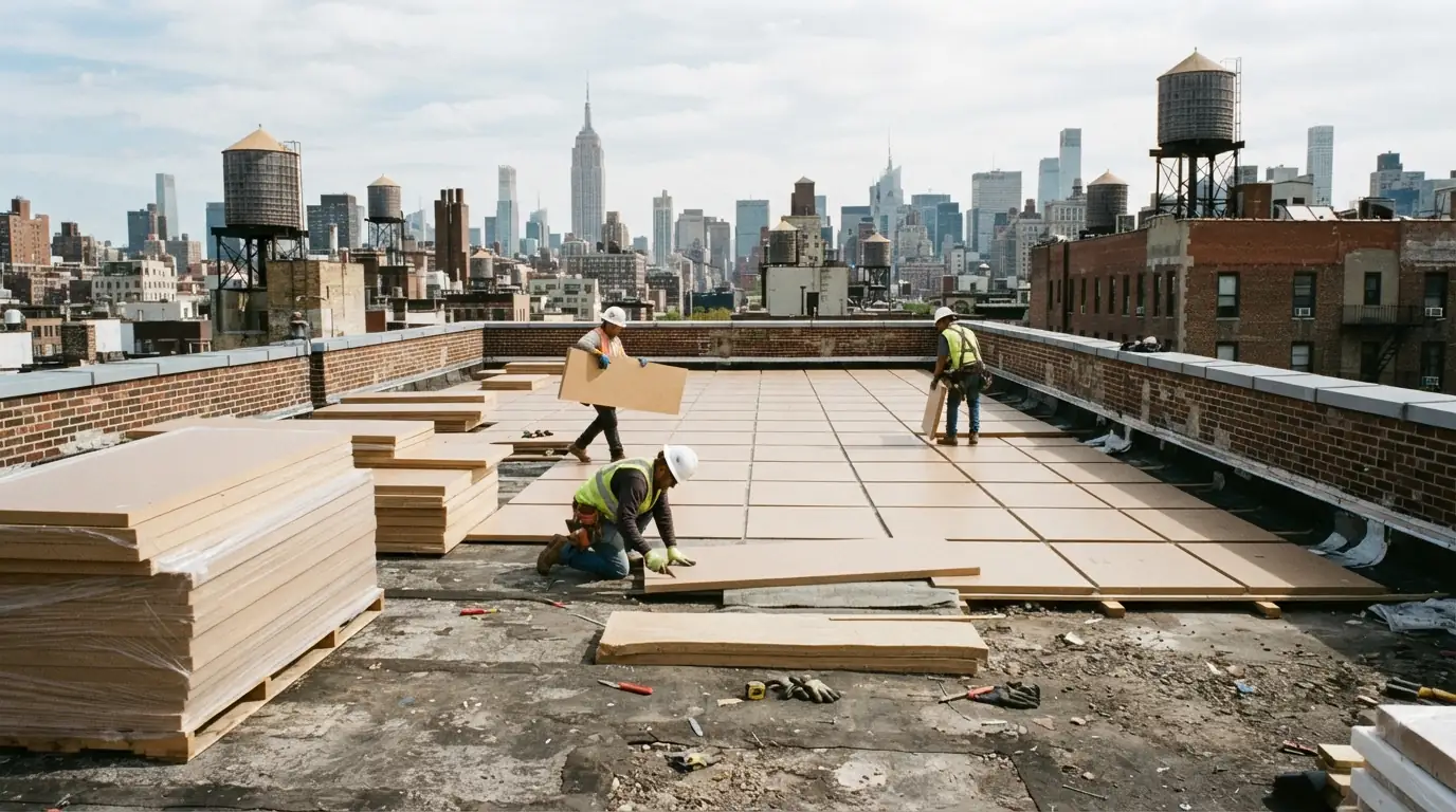 Insulation boards on a flat roof deck