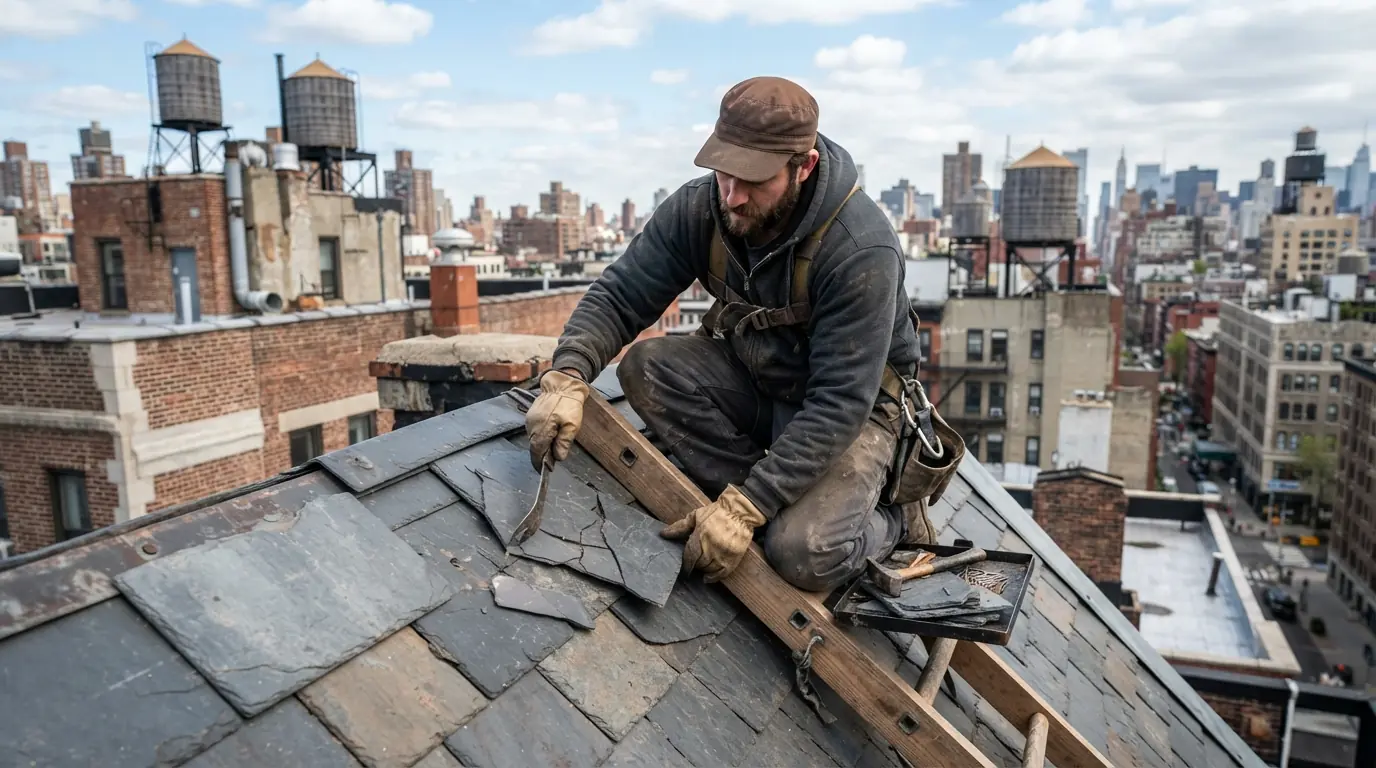 Slate ripper removing a broken slate