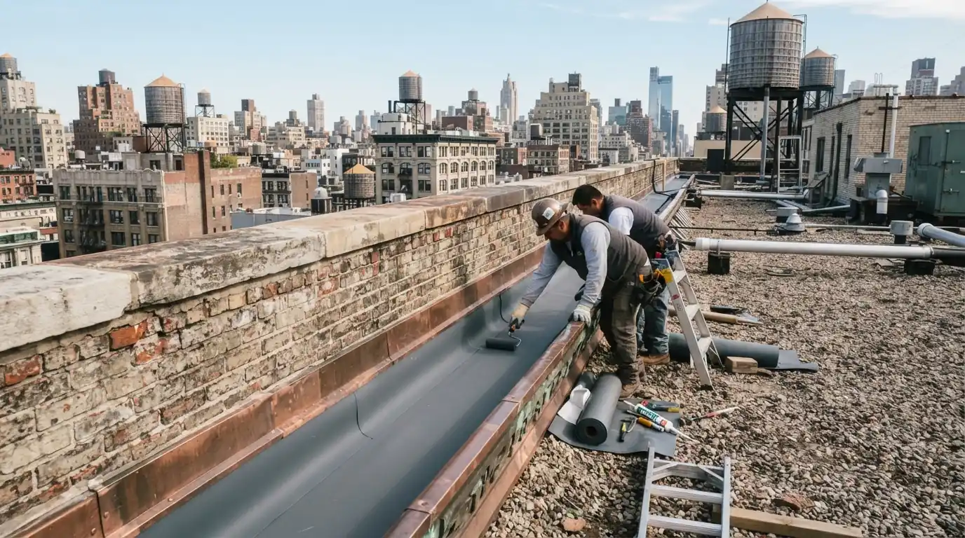 Built-in box gutter being relined