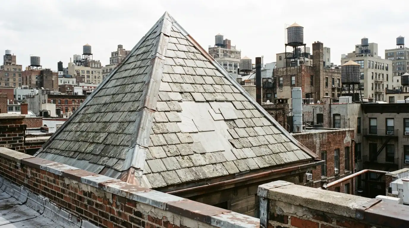 Slipped slates on a steep roof