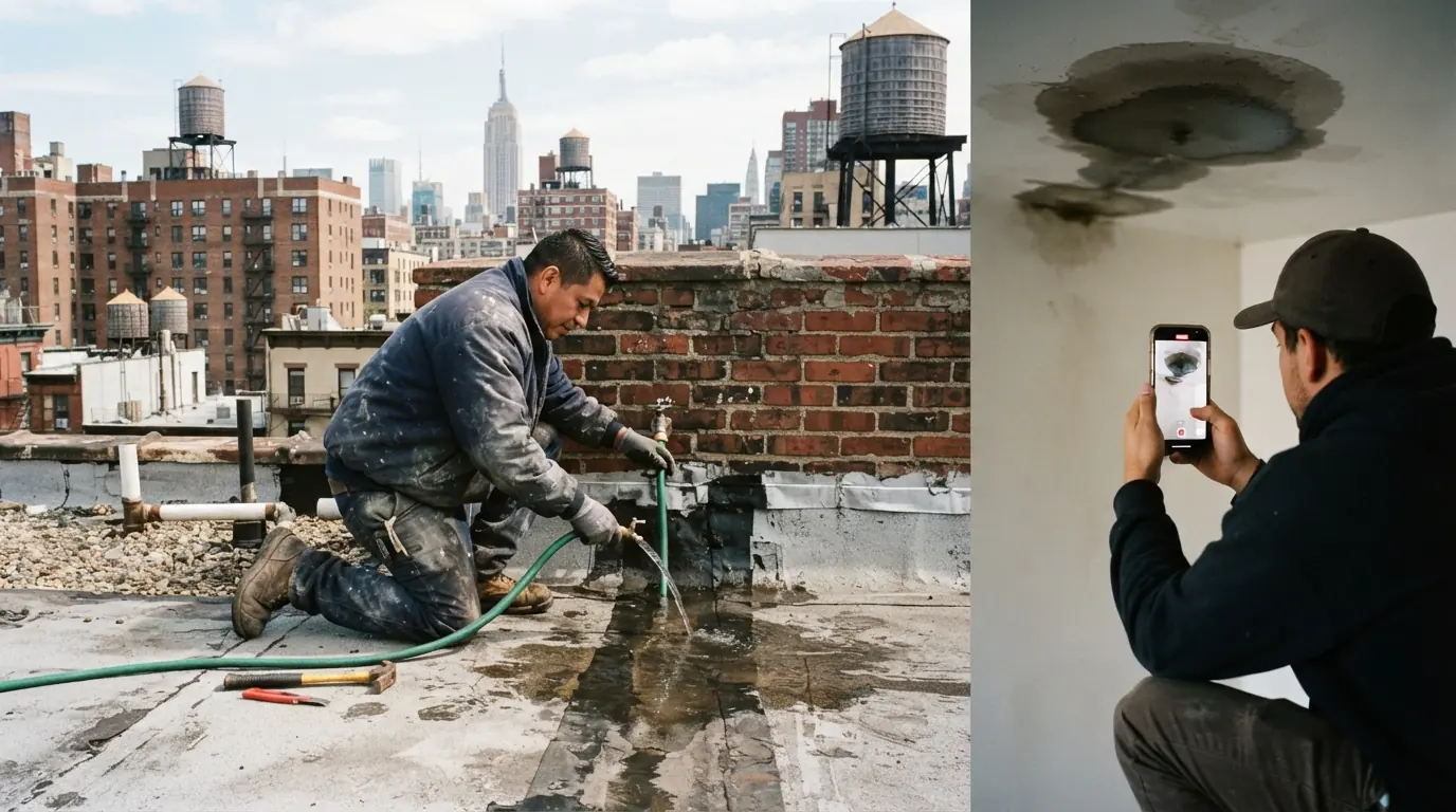 Section-by-section water test on a flat roof