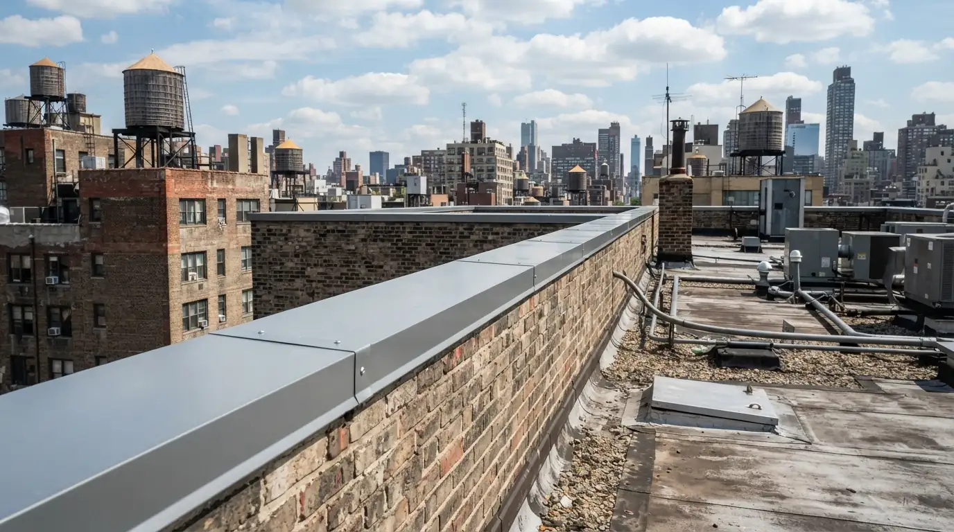 New metal coping cap along a parapet