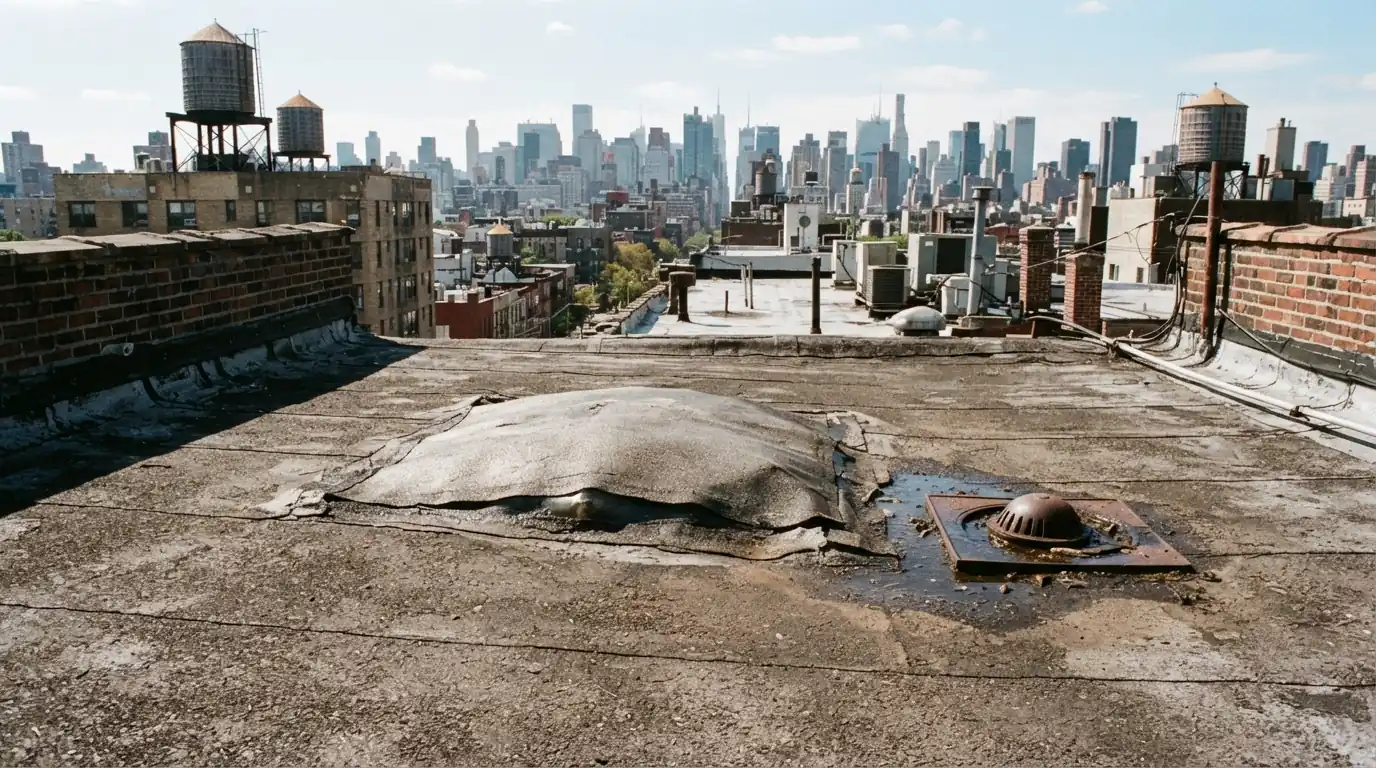 Blister in a modified bitumen flat roof