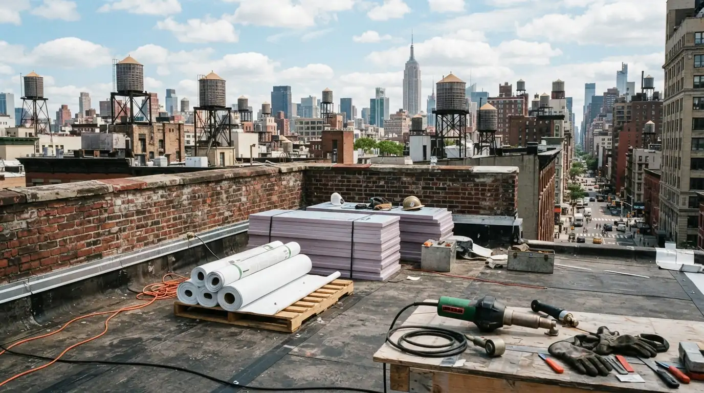 Street-facing brick parapets on a row of buildings