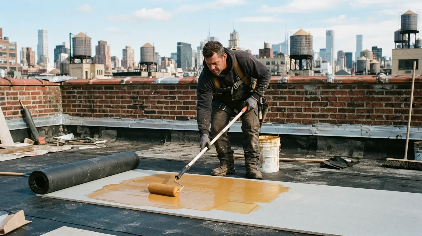 Bonding adhesive applied before laying EPDM