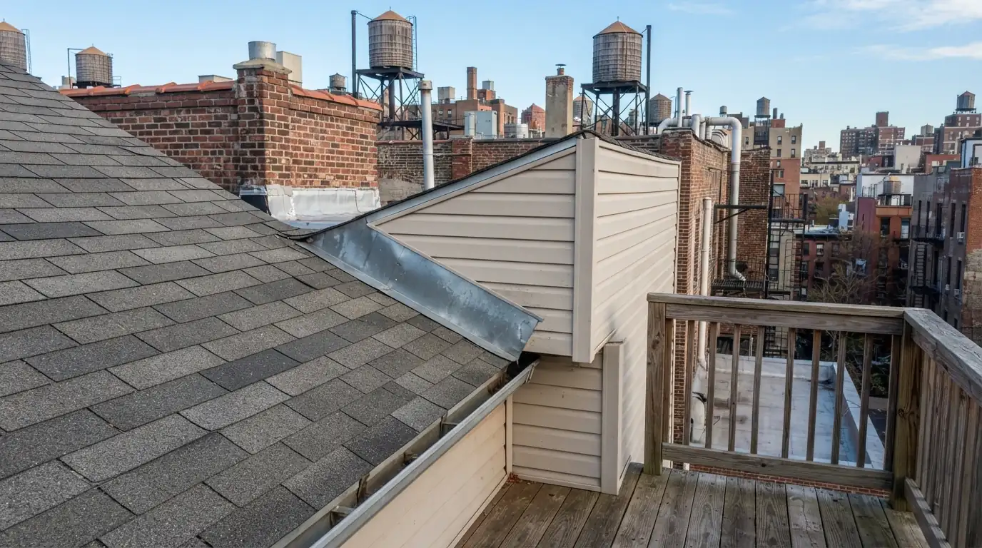 Kickout flashing at a roof-to-wall joint