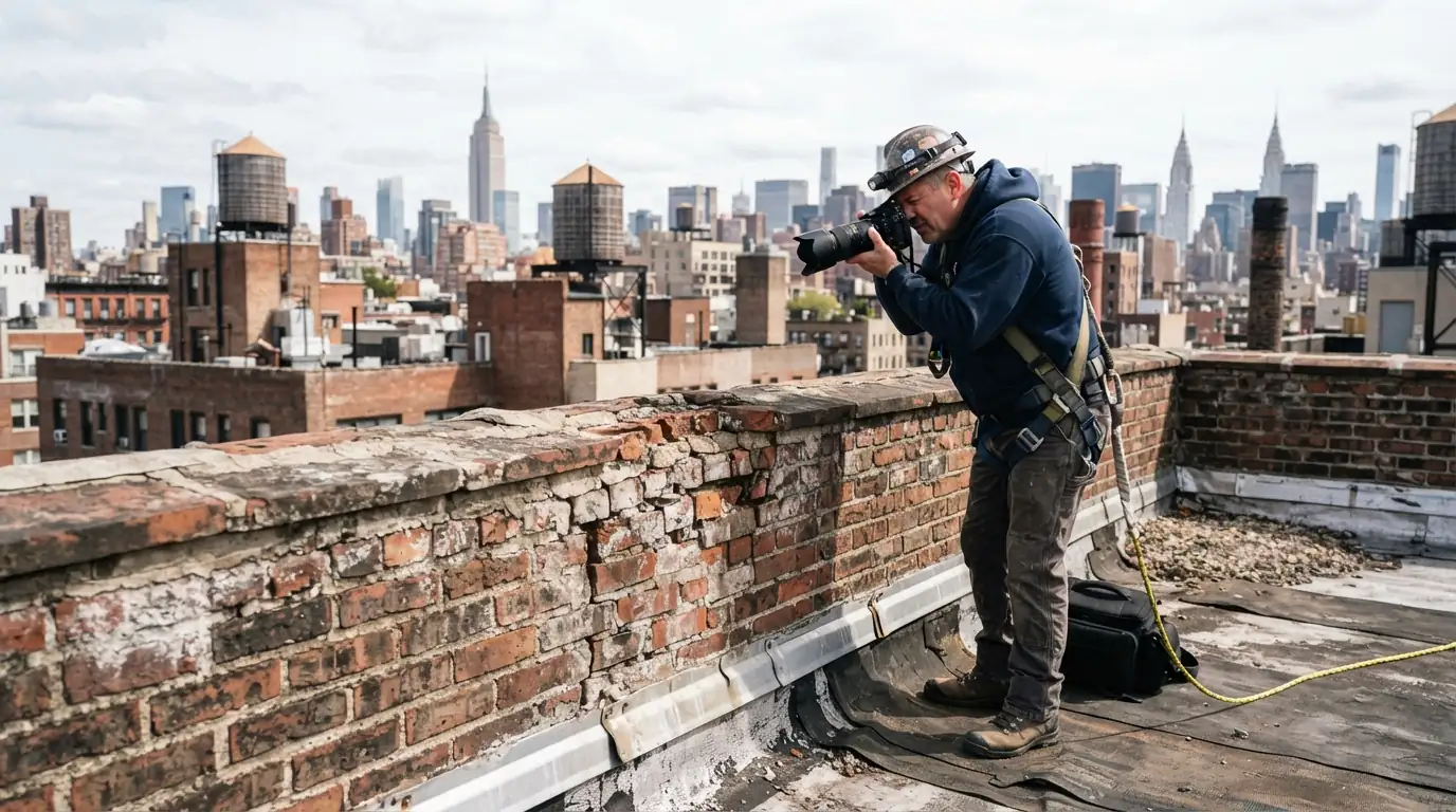 Parapet observed up close from the roof
