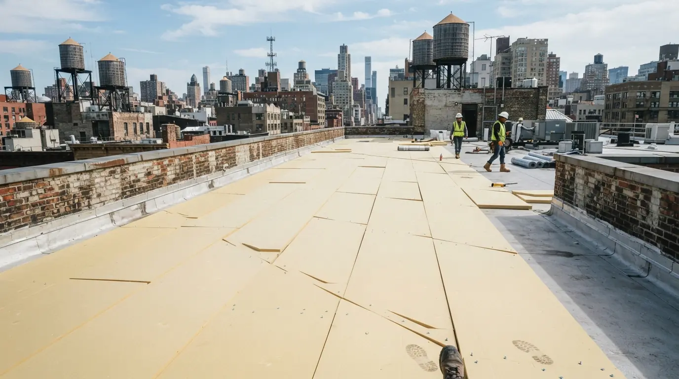 Tapered insulation boards on a flat roof deck