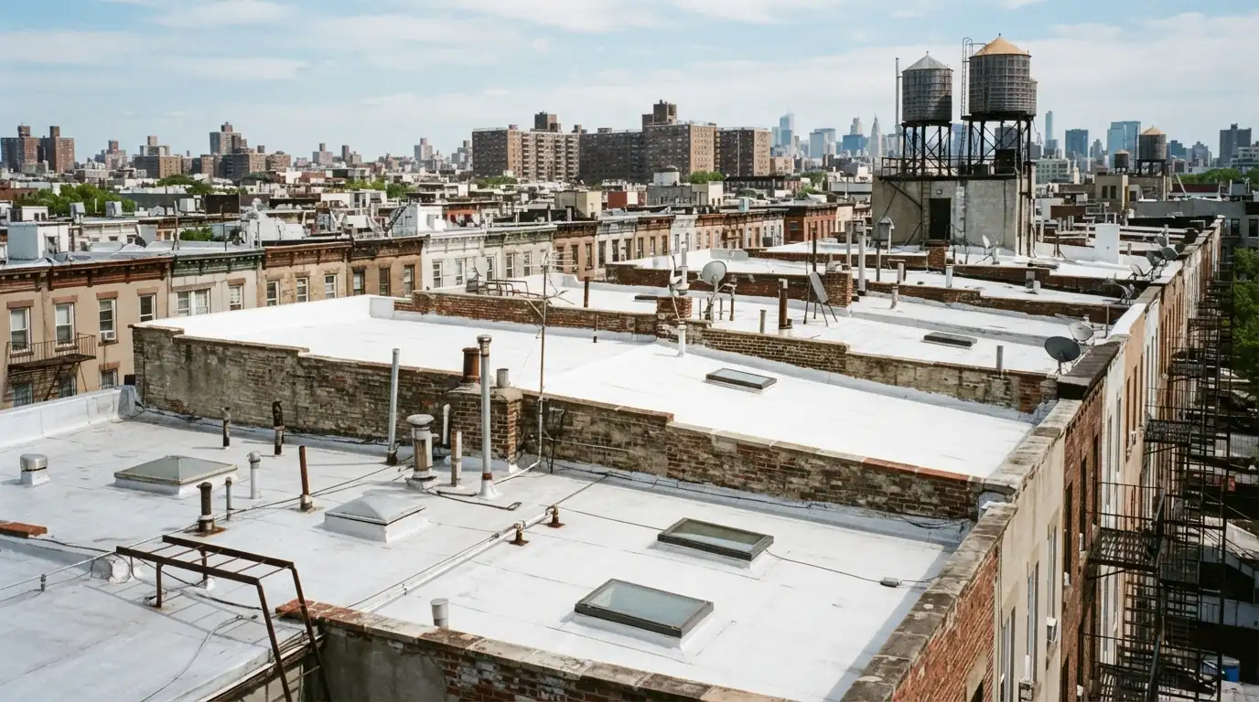 White EPDM roofs on attached row houses