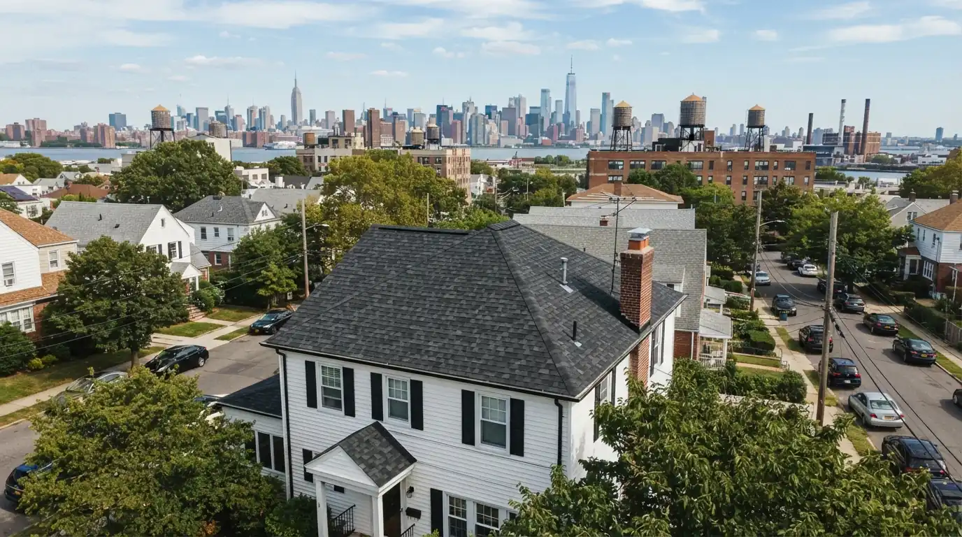 New architectural shingle roof on a colonial house